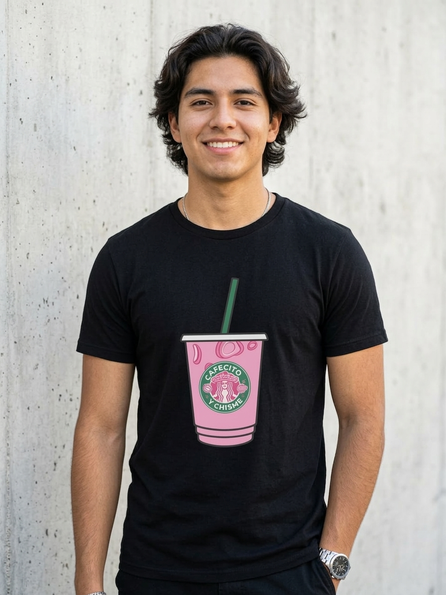 T-Shirt Negra "Cafecito y Chisme" Unisex