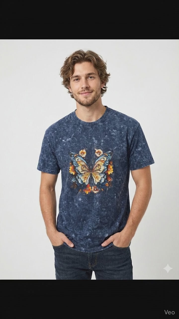 T-Shirt Floral Butterfly Graph - Mineral Wash