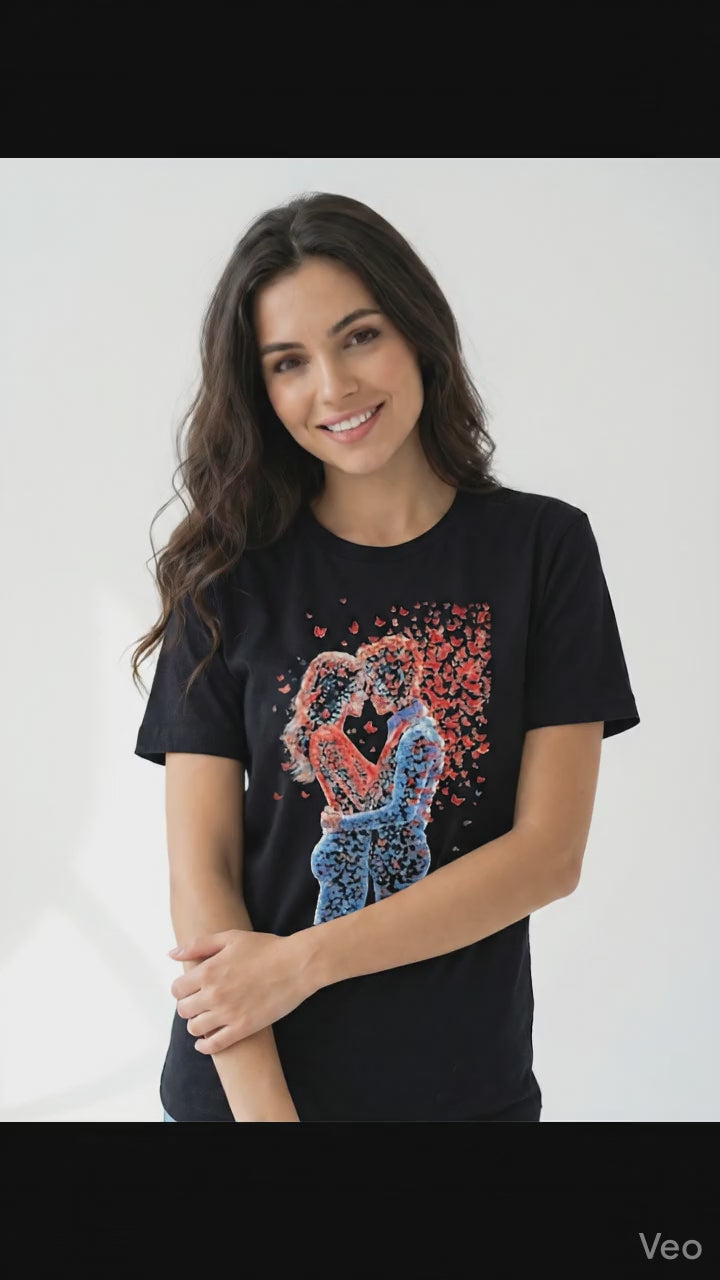 Black T-shirt with Butterfly Couple Print