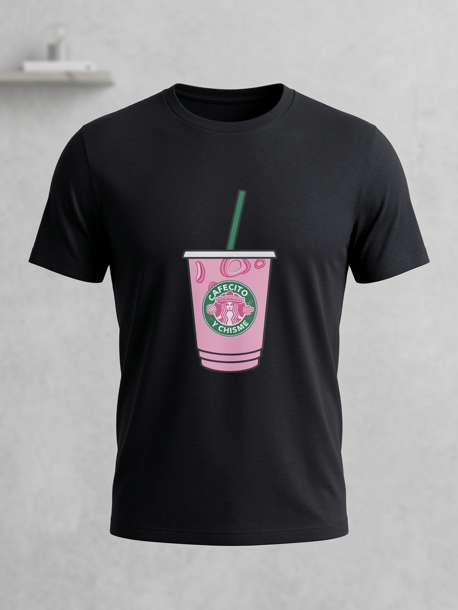 T-Shirt Negra "Cafecito y Chisme" Unisex