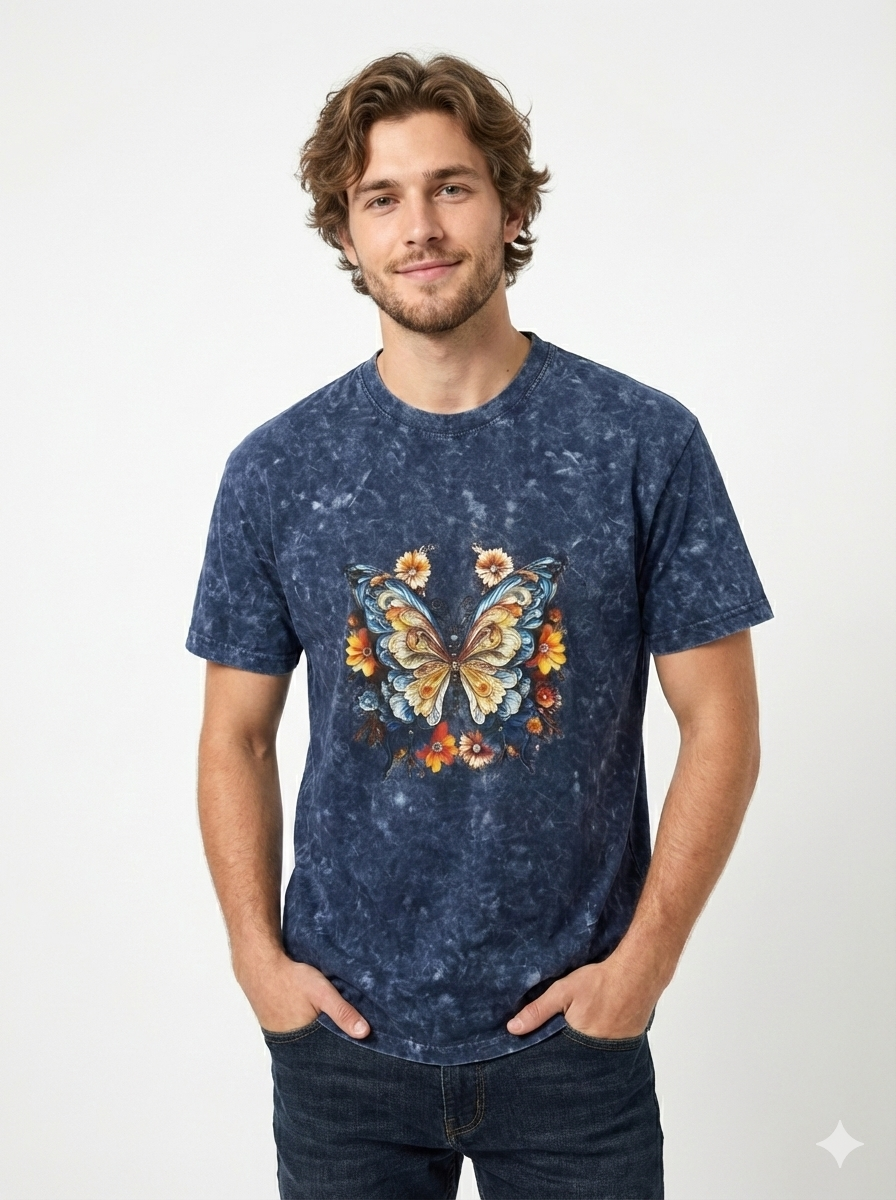 T-Shirt Floral Butterfly Graph - Mineral Wash