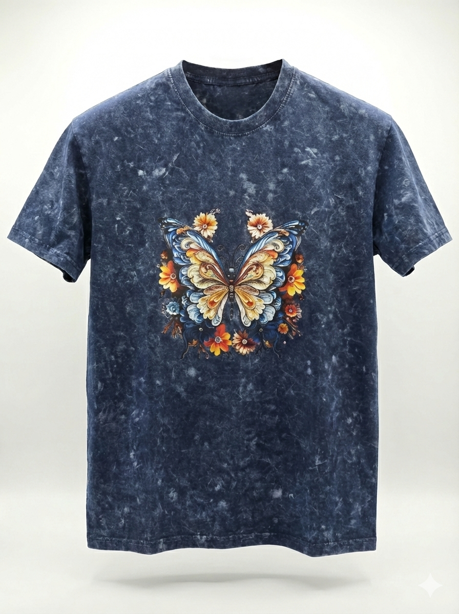 T-Shirt Floral Butterfly Graph - Mineral Wash