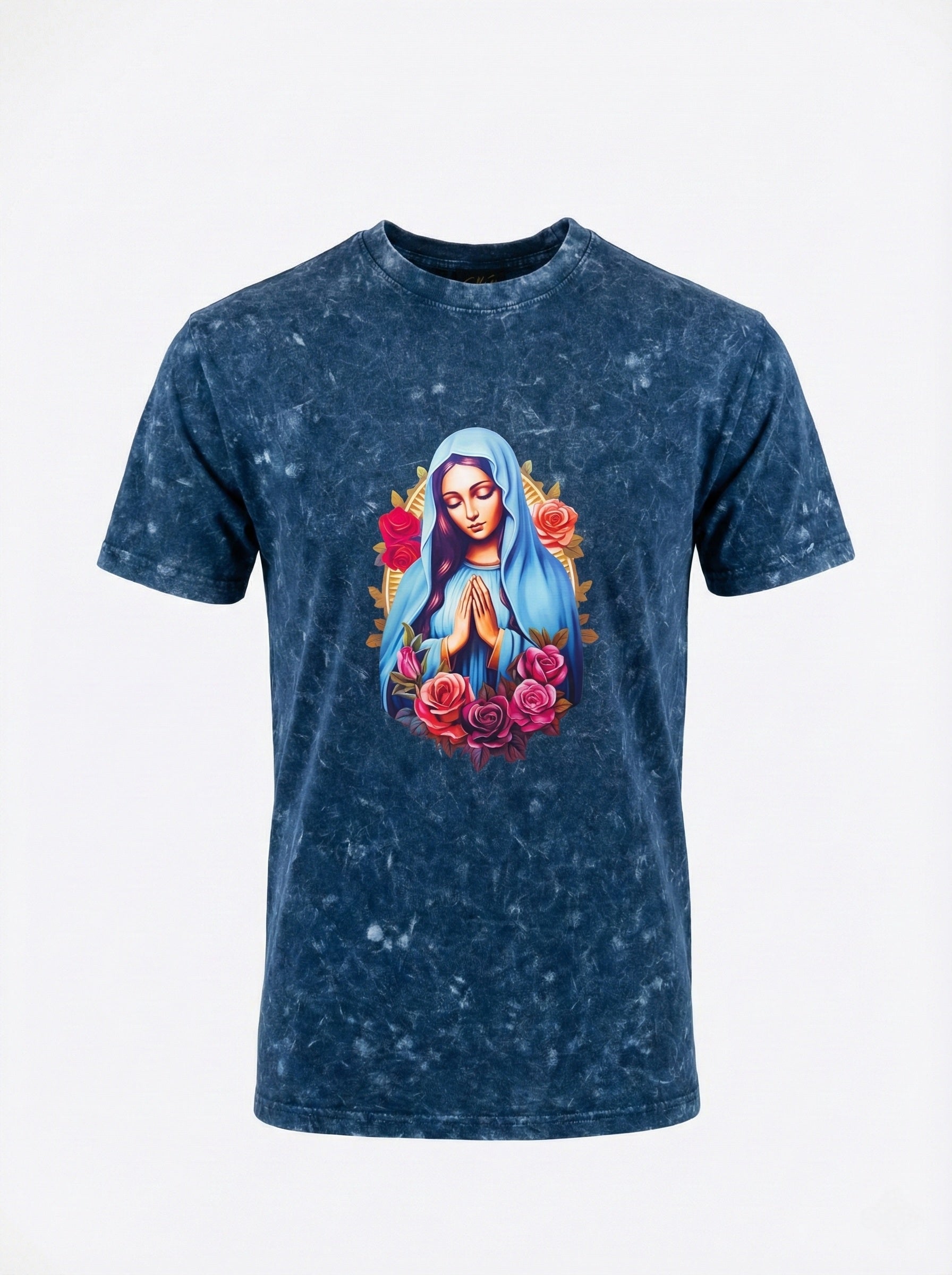 T-shirt Blue Mineral Washing - Graph Virgin Mary