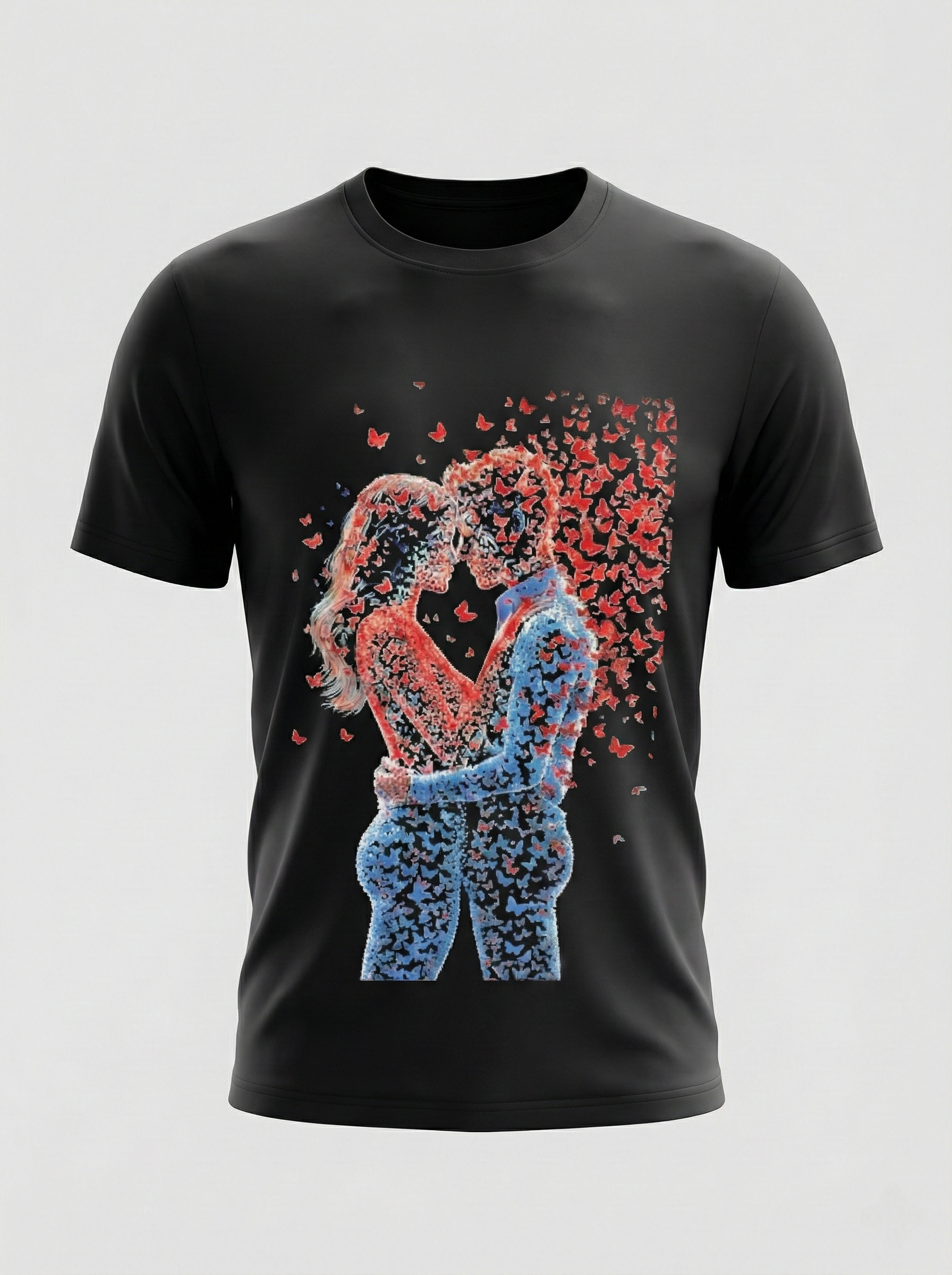 Black T-shirt with Butterfly Couple Print